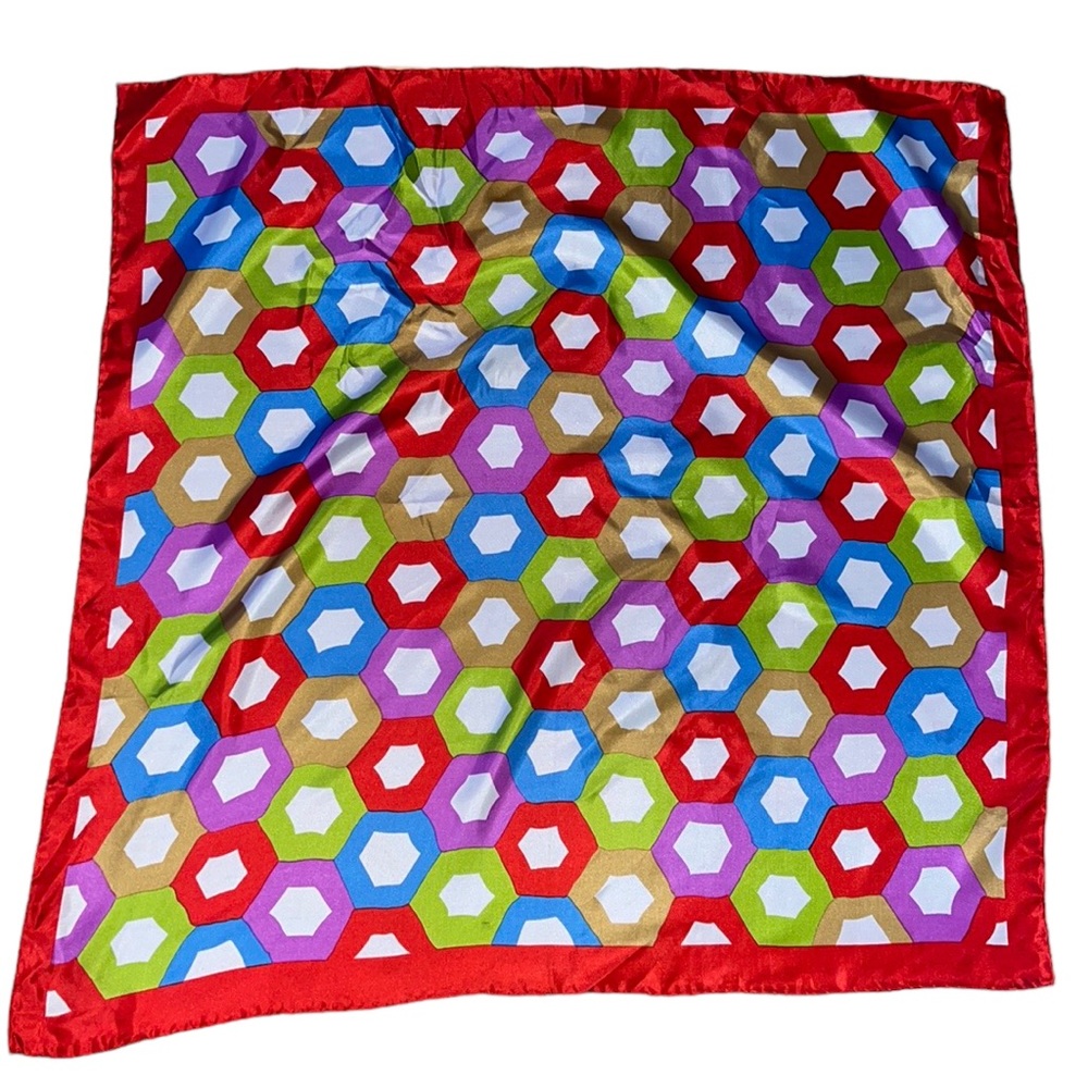 Vintage GLENTEX Bright Retro HEXAGON Poly Scarf~Japan